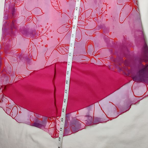 Vtg Y2K Hourglass Pink Floral Fairy Babydoll Sparkle Midi Mesh Slip Dress XS / S - Picture 11 of 11